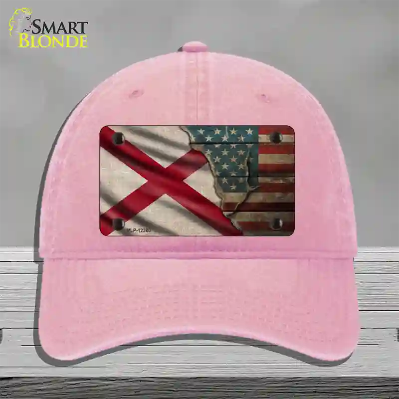 Alabama/American Flag Novelty License Plate Hat Unconstructed Cotton / Pink