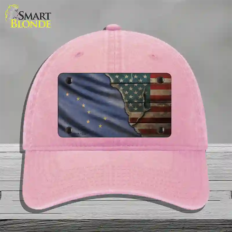 Alaska/American Flag Novelty License Plate Hat Unconstructed Cotton / Pink