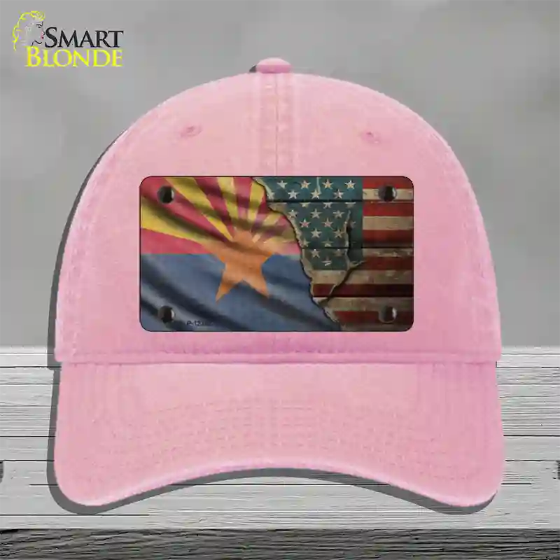 Arizona/American Flag Novelty License Plate Hat Unconstructed Cotton / Pink