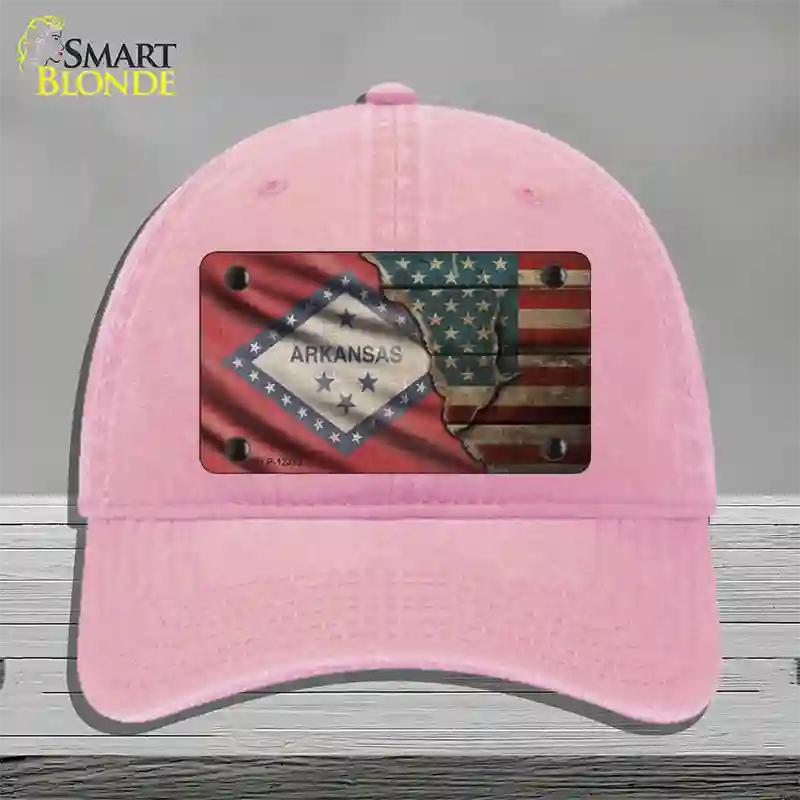 Arkansas/American Flag Novelty License Plate Hat Unconstructed Cotton / Pink