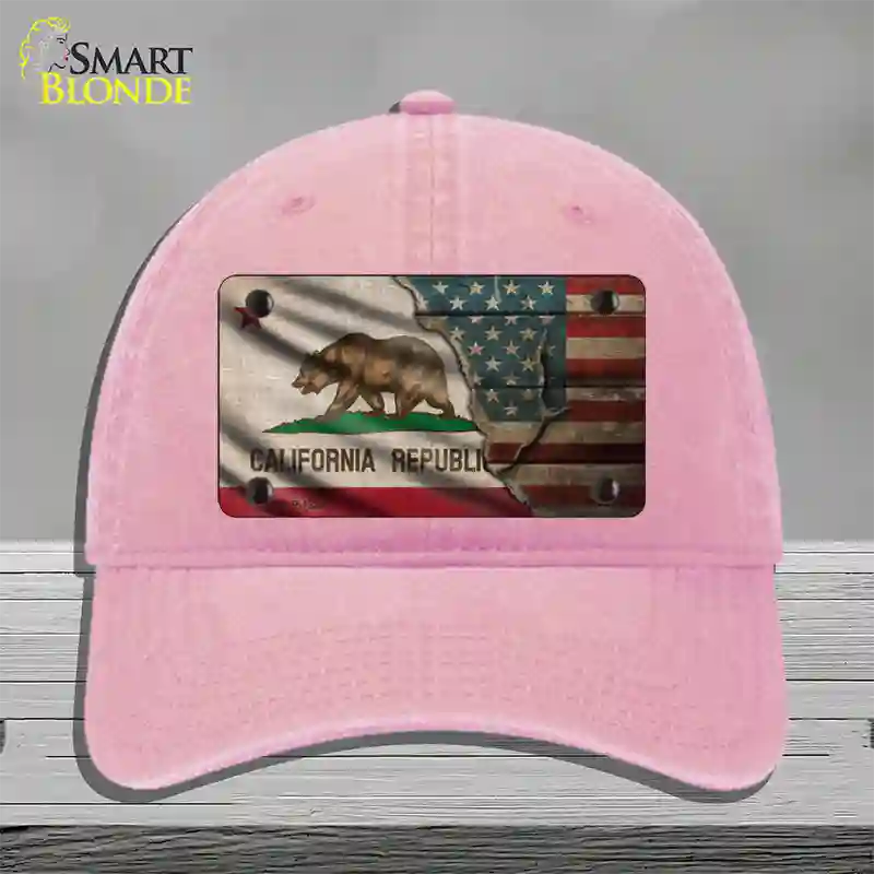 California/American Flag Novelty License Plate Hat Unconstructed Cotton / Pink