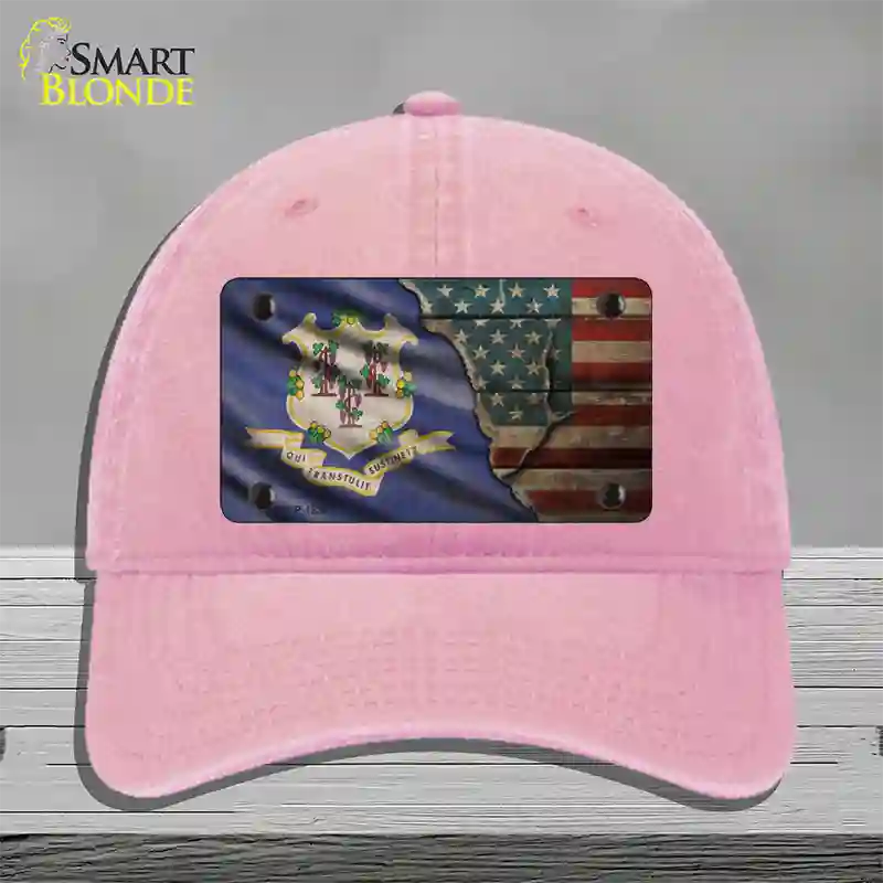 Connecticut/American Flag Novelty License Plate Hat Unconstructed Cotton / Pink