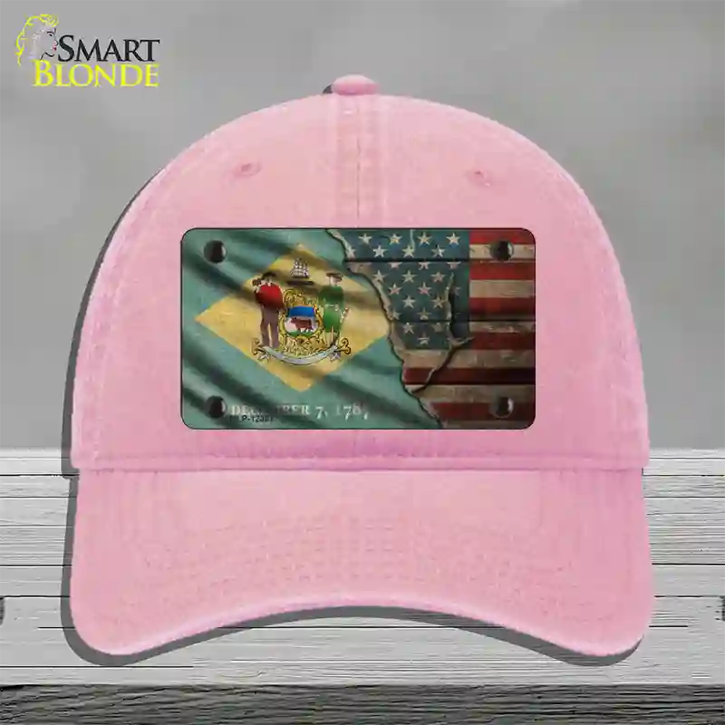 Delaware/American Flag Novelty License Plate Hat Unconstructed Cotton / Pink