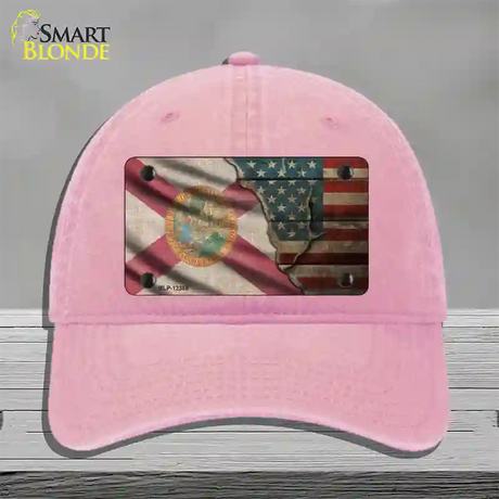 Florida/American Flag Novelty License Plate Hat Unconstructed Cotton / Pink