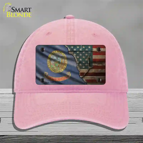 Idaho/American Flag Novelty License Plate Hat Unconstructed Cotton / Pink