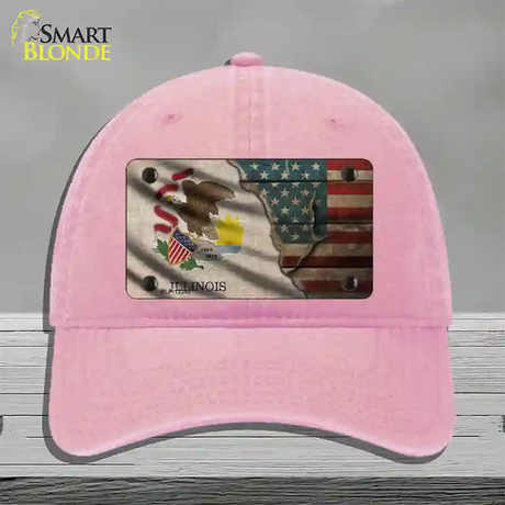 Illinois/American Flag Novelty License Plate Hat Unconstructed Cotton / Pink