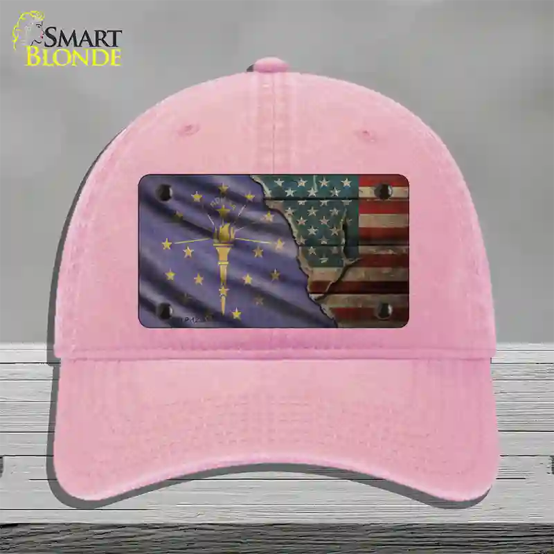 Indiana/American Flag Novelty License Plate Hat Unconstructed Cotton / Pink