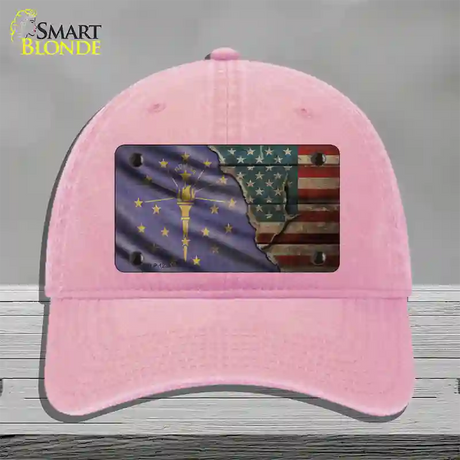 Indiana/American Flag Novelty License Plate Hat Unconstructed Cotton / Pink