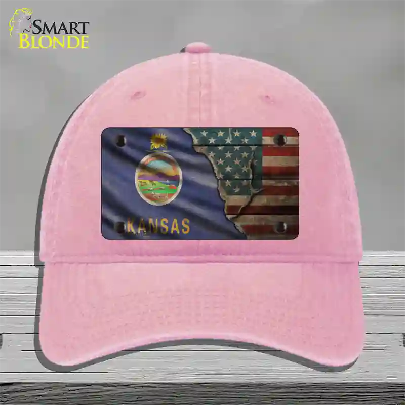 Kansas/American Flag Novelty License Plate Hat Unconstructed Cotton / Pink