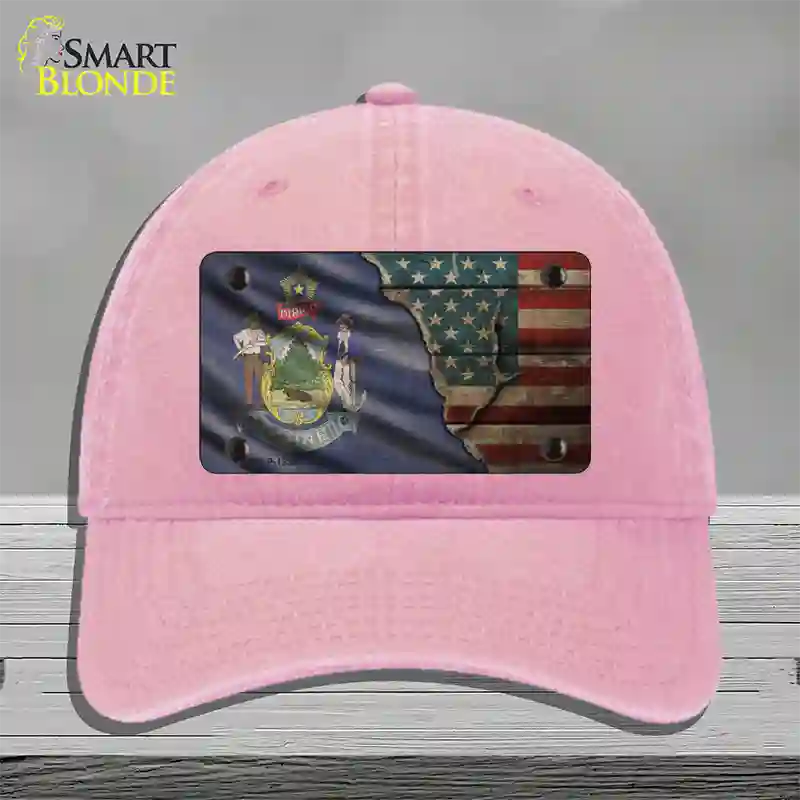 Maine/American Flag Novelty License Plate Hat Unconstructed Cotton / Pink