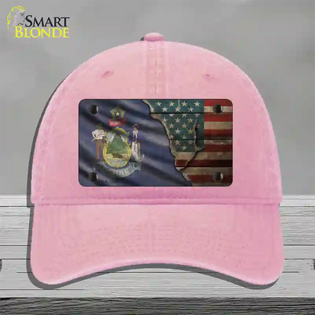 Maine/American Flag Novelty License Plate Hat Unconstructed Cotton / Pink