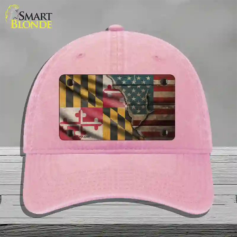 Maryland/American Flag Novelty License Plate Hat Unconstructed Cotton / Pink