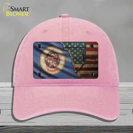 Minnesota/American Flag Novelty License Plate Hat Unconstructed Cotton / Pink