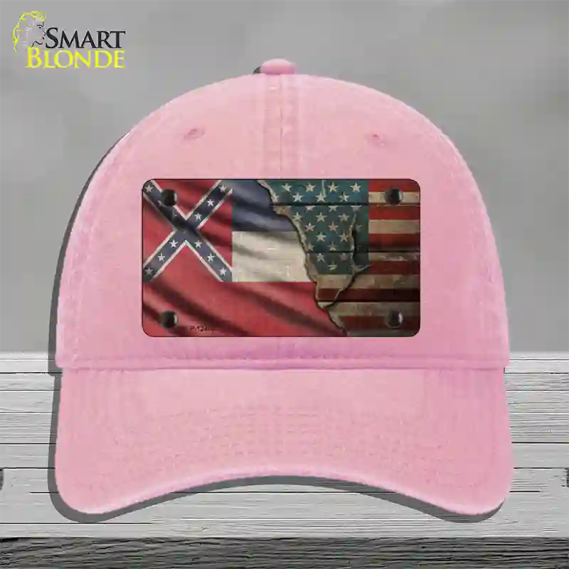 Mississippi/American Flag Novelty License Plate Hat Unconstructed Cotton / Pink