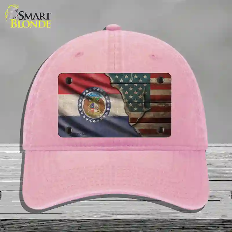 Missouri/American Flag Novelty License Plate Hat Unconstructed Cotton / Pink