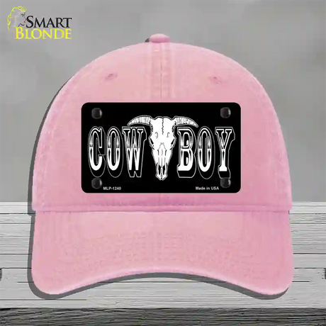 Cowboy Longhorn Skull Novelty License Plate Hat Unconstructed Cotton / Pink