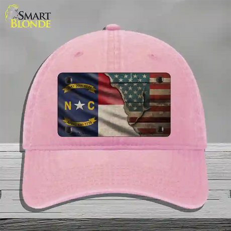 North Carolina/American Flag Novelty License Plate Hat Unconstructed Cotton / Pink