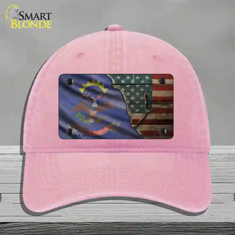 North Dakota/American Flag Novelty License Plate Hat Unconstructed Cotton / Pink