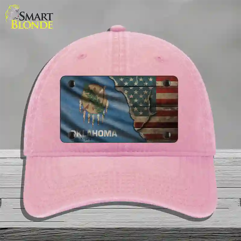 Oklahoma/American Flag Novelty License Plate Hat Unconstructed Cotton / Pink