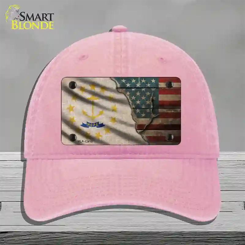 Rhode Island/American Flag Novelty License Plate Hat Unconstructed Cotton / Pink