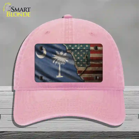 South Carolina/American Flag Novelty License Plate Hat Unconstructed Cotton / Pink