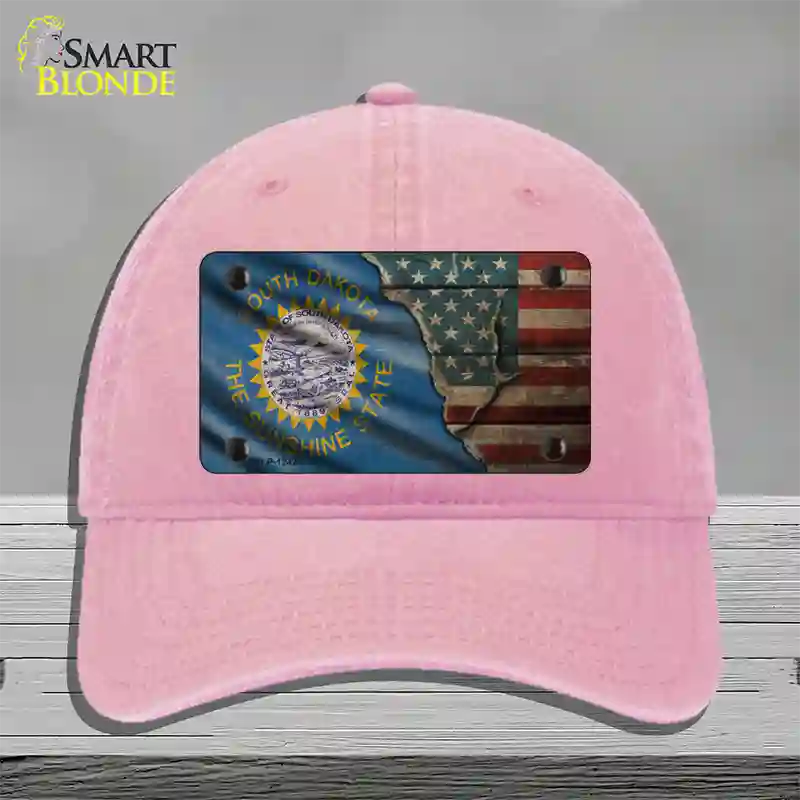 South Dakota/American Flag Novelty License Plate Hat Unconstructed Cotton / Pink