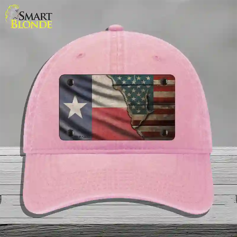 Texas/American Flag Novelty License Plate Hat Unconstructed Cotton / Pink