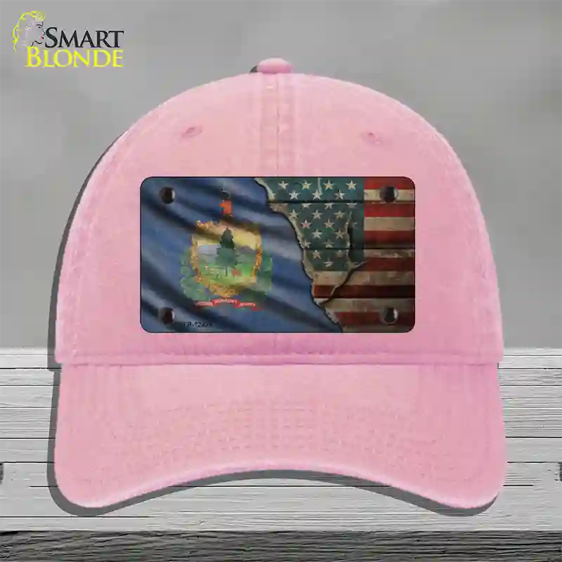 Vermont/American Flag Novelty License Plate Hat Unconstructed Cotton / Pink