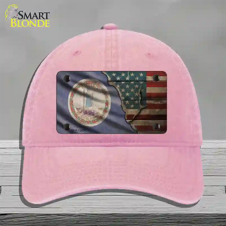 Virginia/American Flag Novelty License Plate Hat Unconstructed Cotton / Pink