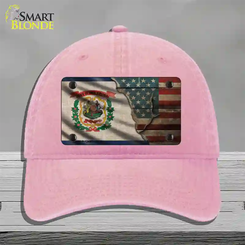 West Virginia/American Flag Novelty License Plate Hat Unconstructed Cotton / Pink