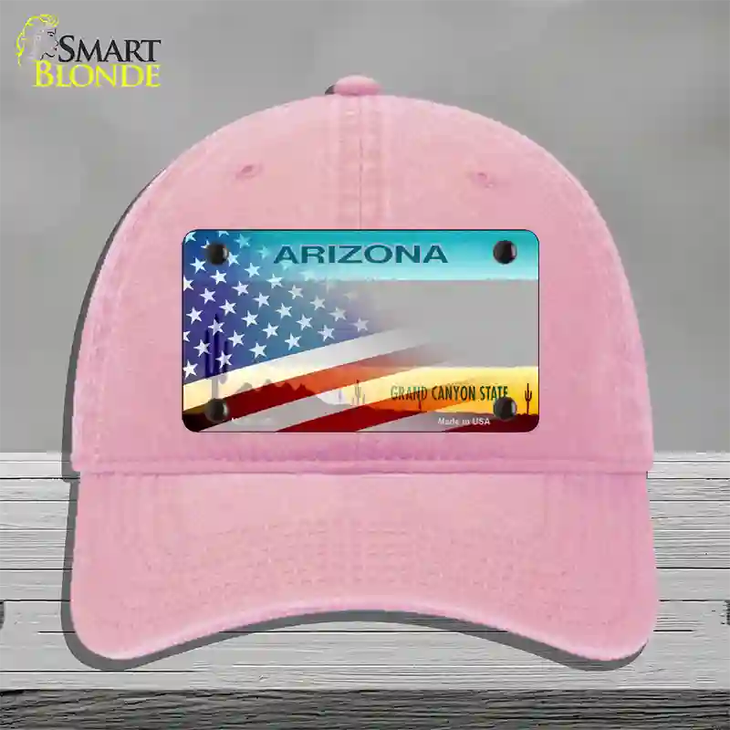 Arizona State Blank Novelty License Plate Hat Unconstructed Cotton / Pink / Gray Arizona Sunset (1455):https | Half American Flag | Yes