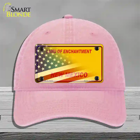 New Mexico Yellow Plate American Flag Novelty License Plate Hat Unconstructed Cotton / Pink