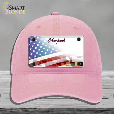 Maryland State with American Flag Novelty License Plate Hat Unconstructed Cotton / Pink