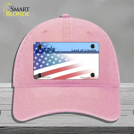 Illinois Lincoln with American Flag Novelty License Plate Hat Unconstructed Cotton / Pink