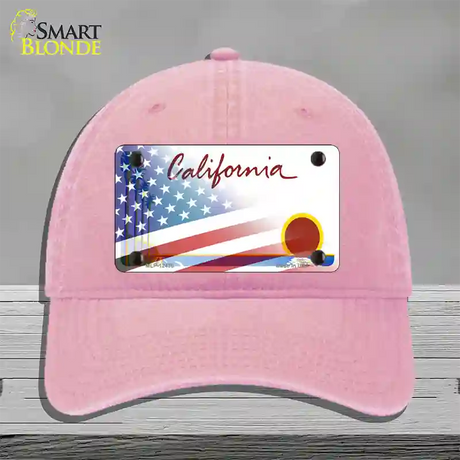 California Palm Plate American Flag Novelty License Plate Hat Unconstructed Cotton / Pink