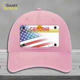 California Golden with American Flag Novelty License Plate Hat Unconstructed Cotton / Pink