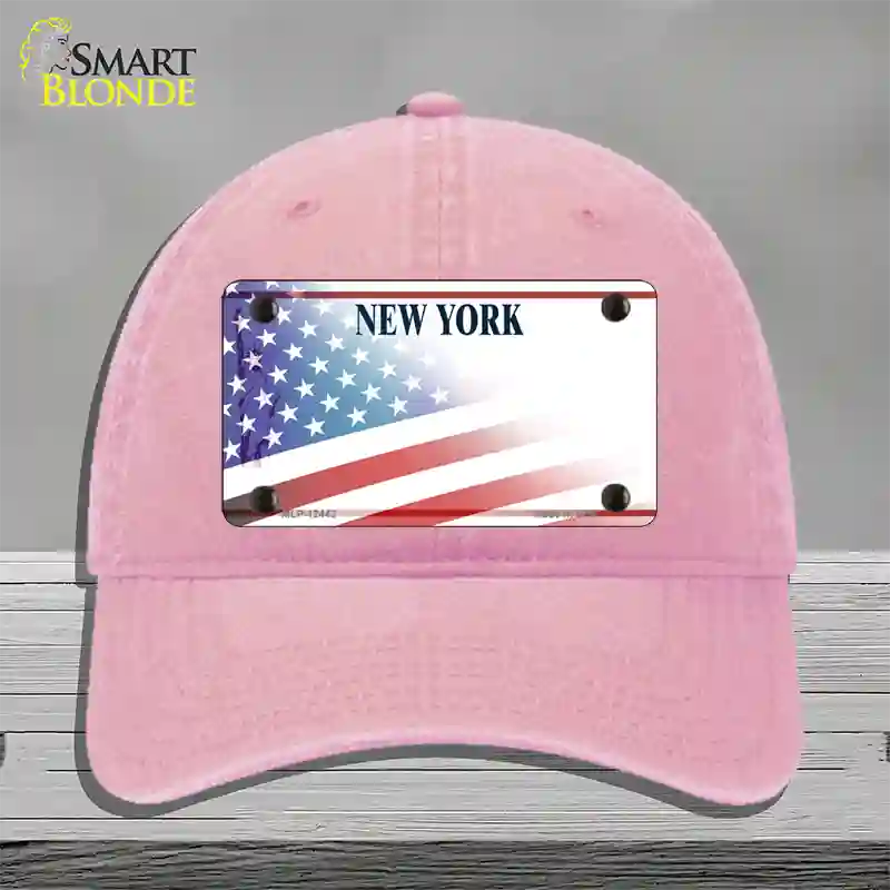 New York Liberty Plate American Flag Novelty License Plate Hat Unconstructed Cotton / Pink