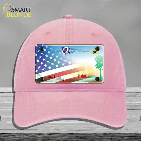 Ohio Birthplace with American Flag Novelty License Plate Hat Unconstructed Cotton / Pink