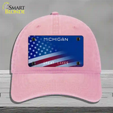 Michigan Great Lakes Plate American Flag Novelty License Plate Hat Unconstructed Cotton / Pink