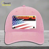 Nebraska Amber with American Flag Novelty License Plate Hat Unconstructed Cotton / Pink