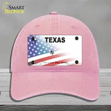 Texas White with American Flag Novelty License Plate Hat Unconstructed Cotton / Pink