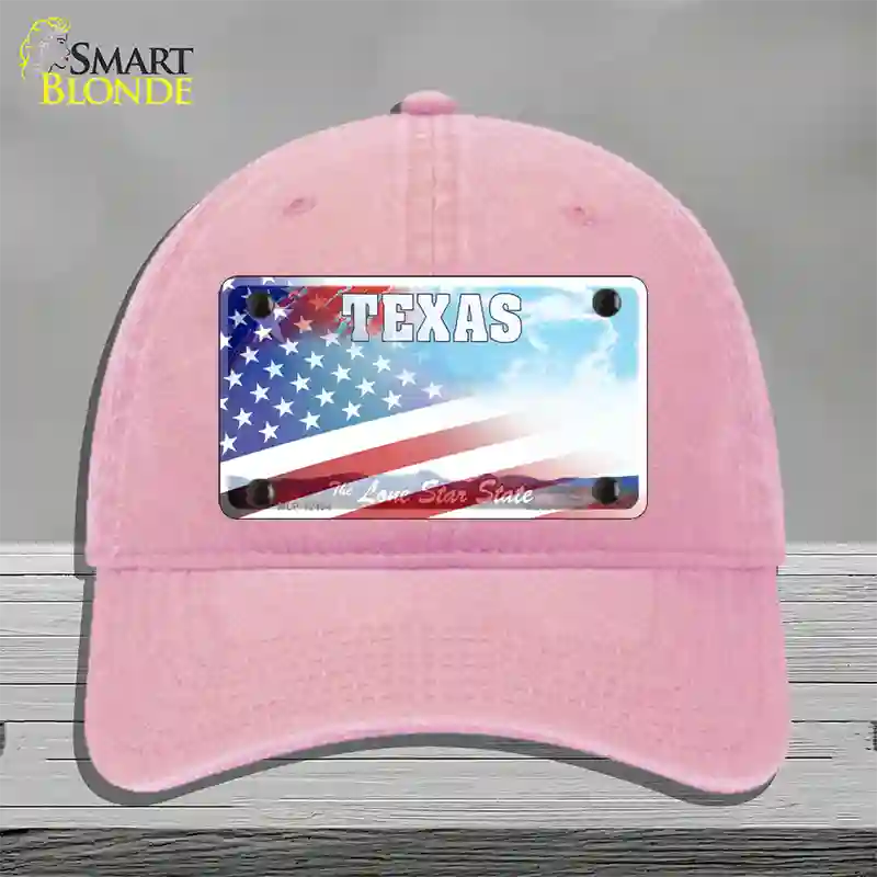 Texas Lone Star Plate American Flag Novelty License Plate Hat Unconstructed Cotton / Pink