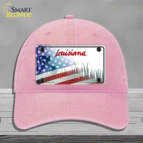 Louisiana 200 Years with American Flag Novelty License Plate Hat Unconstructed Cotton / Pink