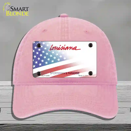 Louisiana Plate American Flag Novelty License Plate Hat Unconstructed Cotton / Pink