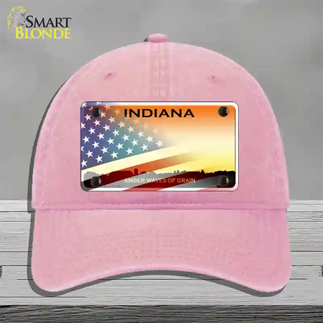 Indiana Amber Waves Plate American Flag Novelty License Plate Hat Unconstructed Cotton / Pink