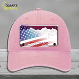 Colorado Red with American Flag Novelty License Plate Hat Unconstructed Cotton / Pink