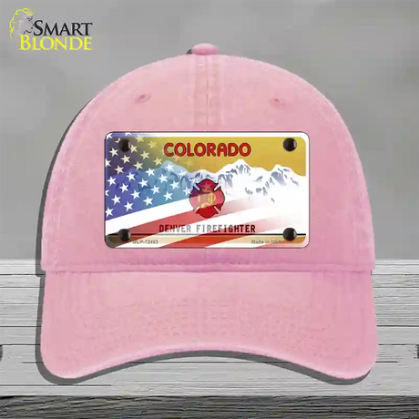 Colorado Firefighter Plate American Flag Novelty License Plate Hat Unconstructed Cotton / Pink