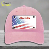 Virginia Jamestown with American Flag Novelty License Plate Hat Unconstructed Cotton / Pink