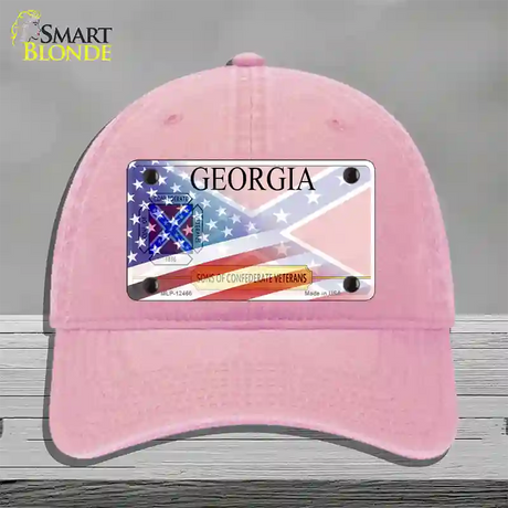 Georgia Confederate Flag American Flag Novelty License Plate Hat Unconstructed Cotton / Pink