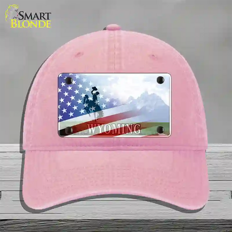 Wyoming Cowboy Plate American Flag Novelty License Plate Hat Unconstructed Cotton / Pink